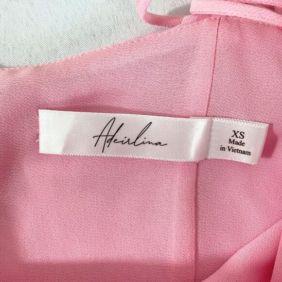 ADEIRLINA PINK RUFFLE TIE SPAGHETTI STRAPS ASYMMETRICAL MINI DRESS - XS - Picture 8 of 11